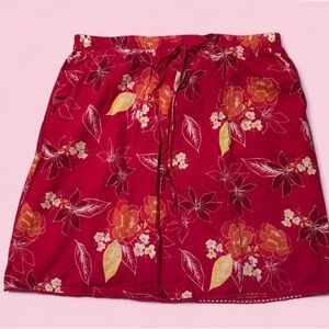 NWT Skies Are Blue Red Tropical Floral Drawstring Skirt with Yellow Accents Sz M